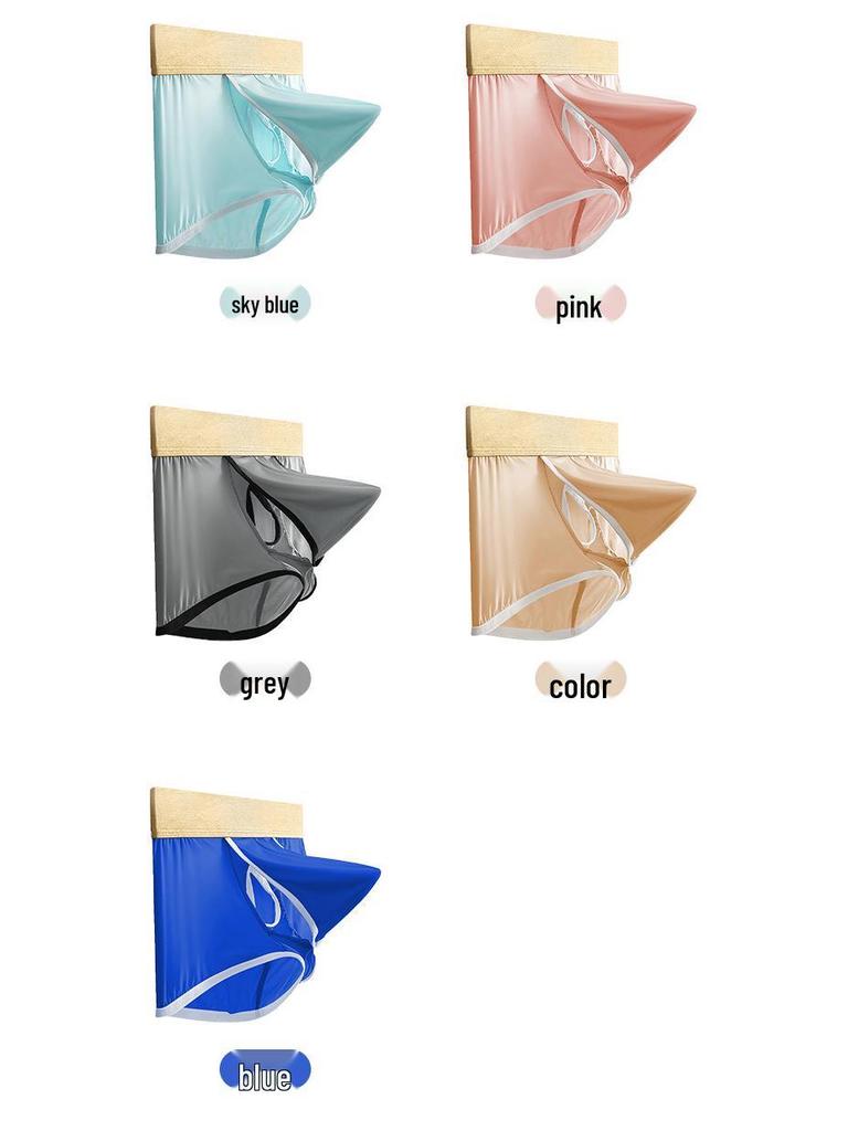 Men's Ice Silk Boxer Briefs - Mid-Waist, Solid Color, Breathable, Quick-Dry, Sexy Trunks