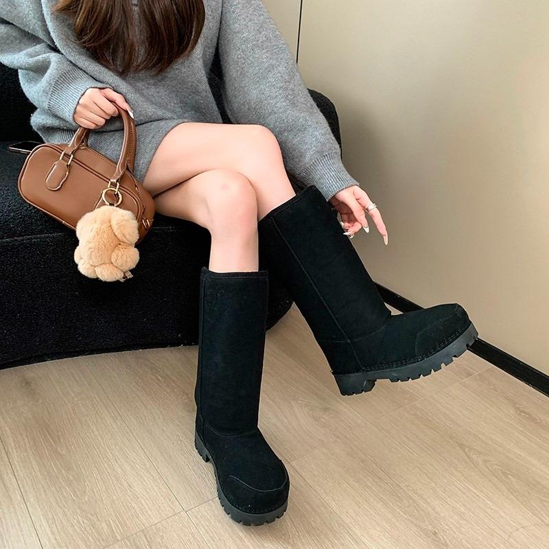 Wide Cycle Snow Boots Winter New Round Toe Suede Plush Warm Platform Block Heel Tall Boots