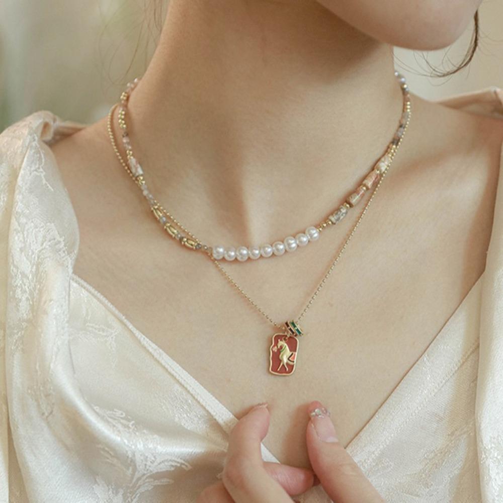 Stainless Steel Pearl Beaded Necklace Simple Collarbone Chain Fashion Beads Choker  Girls
