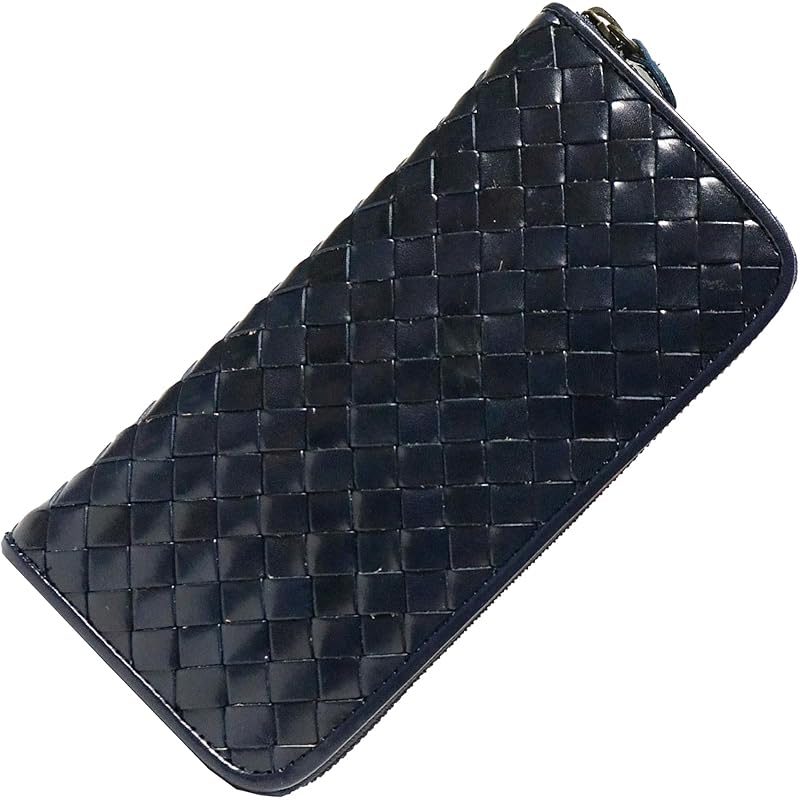 

[FashionBerry] navy adult gentleman genuine leather braid Amikomi mesh leather long wallet long wallet wallet men s ladies male woman round zipper