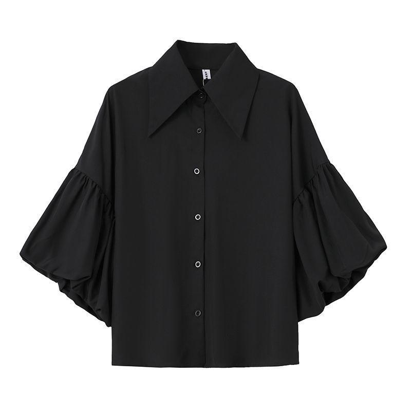 Women Shirt Solid Chiffon White Blouse for Women Loose Vintage Korean Shirts Single Breasted Lantern Sleeve Summer Tops