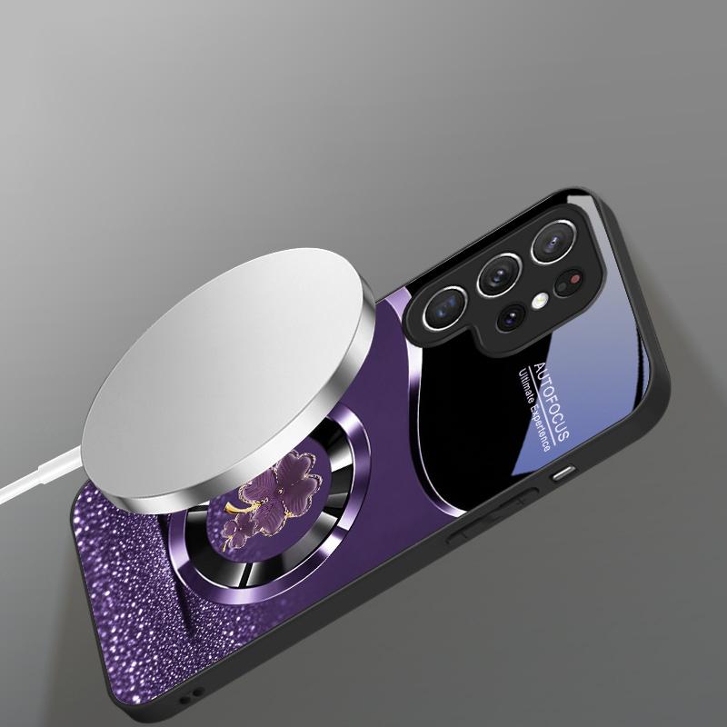 Purple Four Leaf Flower For Samsung Galaxy S20 FE S21 22 23 Plus S24 Ultra S25 Edge S24Ultra For Magsafe Glass Phone Casee