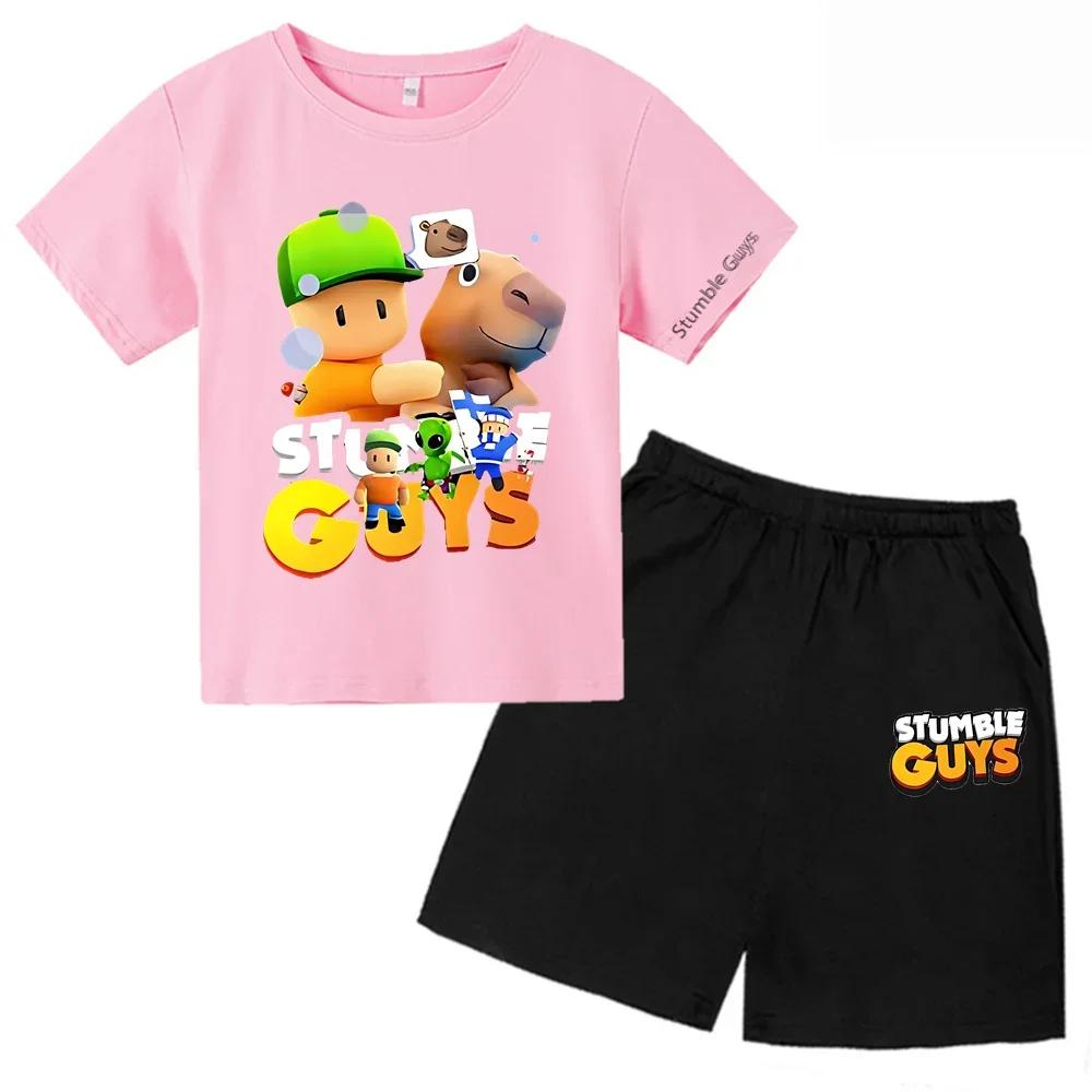 2025 New Stumble Guys TShirt Set Boys Cartoon Banana Casual Short Sleeve Tops Kids Girls Clothes Games T-Shirts Y2k Teen Tops