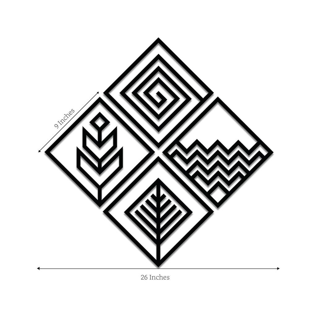 Pre-Laminated Pine Wood Abstract Line Wall Art | Laser Cut Precision | For Home Décor | For Gifting (Set of 4)