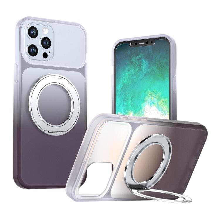 Phantom Skin Feel Gradient PC+TPU Phone Case With 360° Rotating Metal Holder, Magnetic Wireless Charging Shockproof Protective Cover