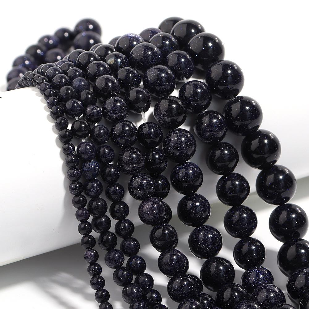 Blue SandStone Round Loose Stone Beads 15" Strand Charms for Bracelets 4 6 8 10 12MM Fashion Accessories