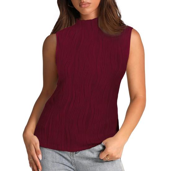 

Женский летний жилет, сплошной цвет, майка без рукавов с получерепаховым вырезом, полосатая жаккардовая текстура 2XL вино красного