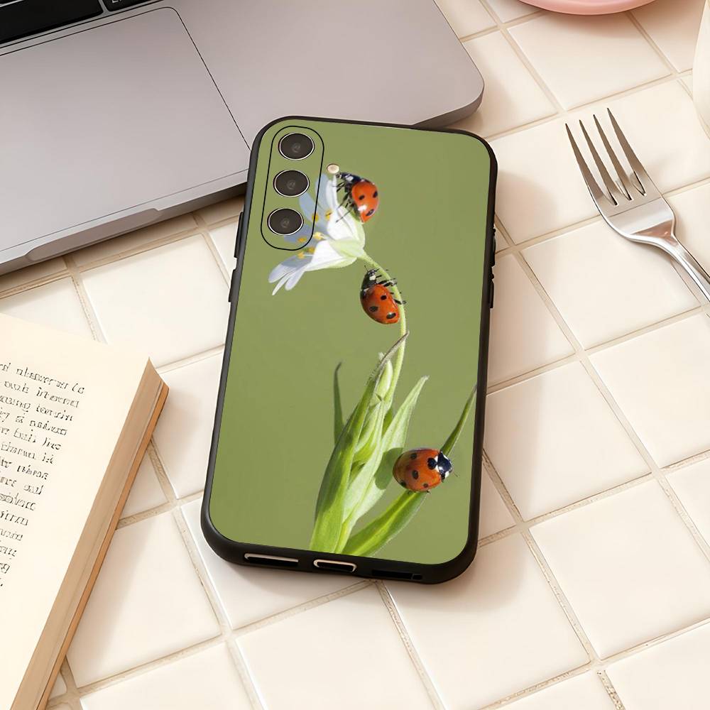 Leaf Ladybug Daisy For Samsung Galaxy S25 S24 S23 Ultra S22 S21 Plus S20 Black Soft Silicone Protective Case