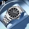 R ONTHEEDGE Men's Quartz Watch, Nautilus Style, 3 ATM Waterproof, Date Display, Luminous, Stainless Steel, Business Formal Sports Watch, Black