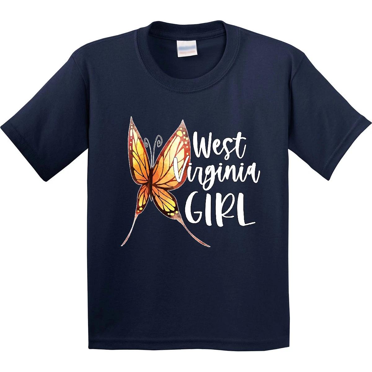 Inktastic West Virginia Girl- Butterfly Youth T-Shirt State Home Charleston City 140