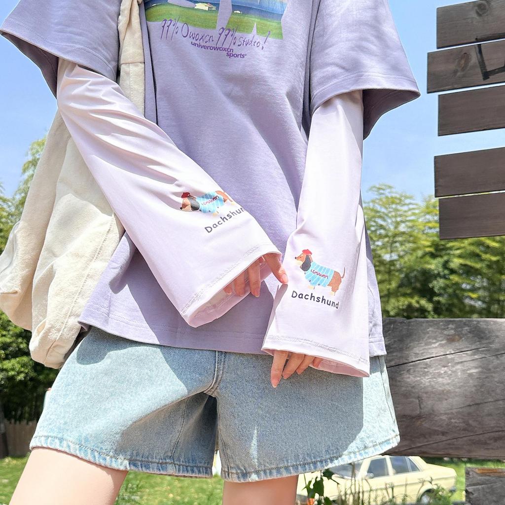 Women's Little Flower Anime Bell-Sleeve UV Protection Ice Sleeves for Summer - Loose Fit for Driving, Cycling & Outdoor Activities