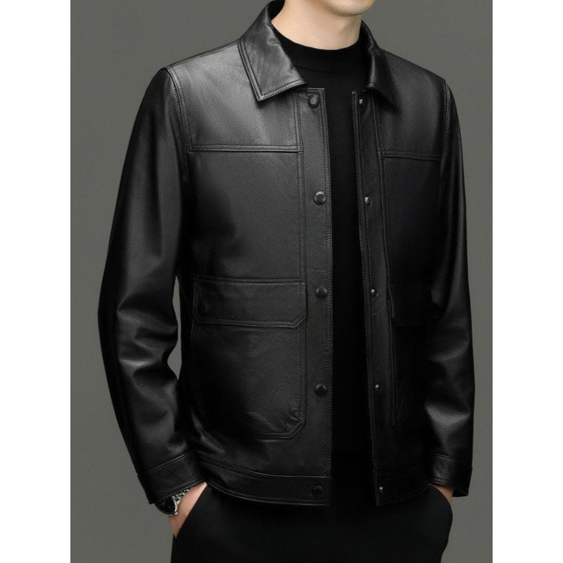 The First Layer of Cowhide Leather Jacket Lapel Jacket Autumn and Winter New Business Casual Leather Jacket Tide
