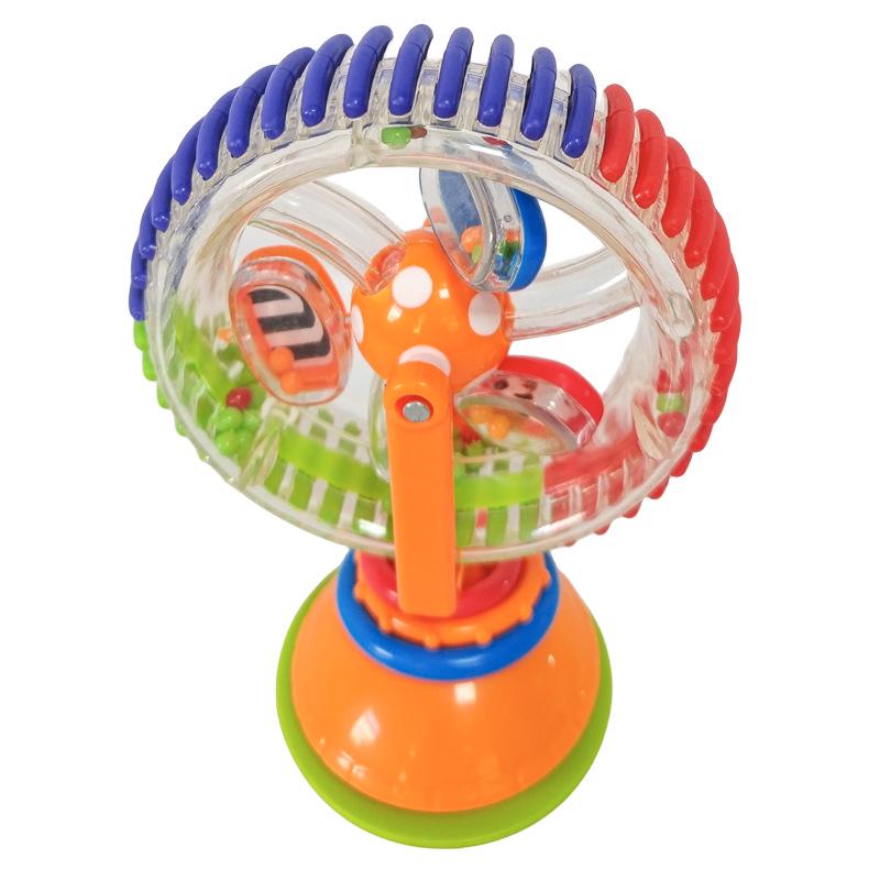 Rotating Ferris Wheel Baby High Chair Stroller Toy with Suction Cup and Pinwheel Rattle