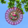 Vibrant Flamingo Wind Spinner 10 Inch 2D Kinetic Metal Hanging Ornament with Colorful Feather Design Welcome Text for Garden Yard Decor