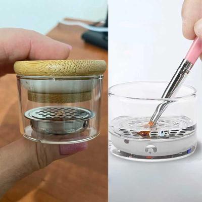 Taza de Lavado para Pinceles de Uñas Taza de Vidrio de Cristal Limpiador de Pinceles Acrílicos para Uñas Tapa de Recipiente Dappen Taza con Filtro de Malla de Acero Inoxidable Herramienta para Uñas