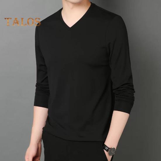 Uomo Autunno Primavera Top Scollo a V Maniche Lunghe Colore Puro Slim Fit Sottile Pullover T-shirt Abbigliamento Quotidiano Sportivo Abbigliamento da Casa