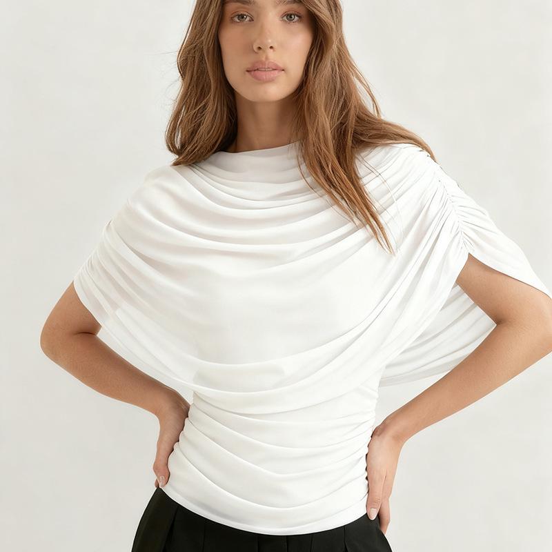 European Style Women's Solid Sleeveless Scarf Collar Top