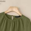 ZANZEA Women Casual 3/4 Sleeve Solid Color Loose Round Neck Blouse