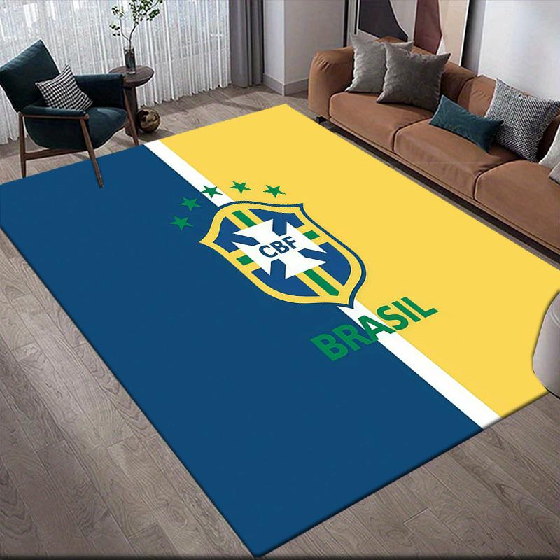 Brazil National Football Team Flannel Pattern Square Carpet,Area Rug,Carpet Rug for Living Room Bedroom Sofa Playroom Decor,Non-slip Floor Mat