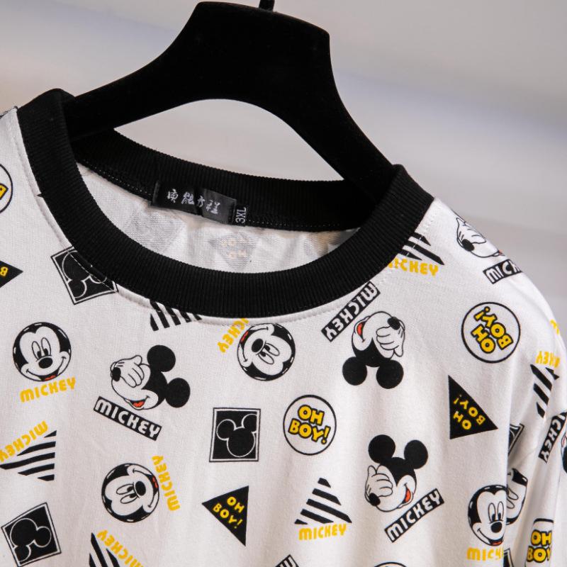 2025 Korean Style Mickey Print Oversized Round Neck Sweatshirt - Women's Long Sleeve Top for Spring & Autumn