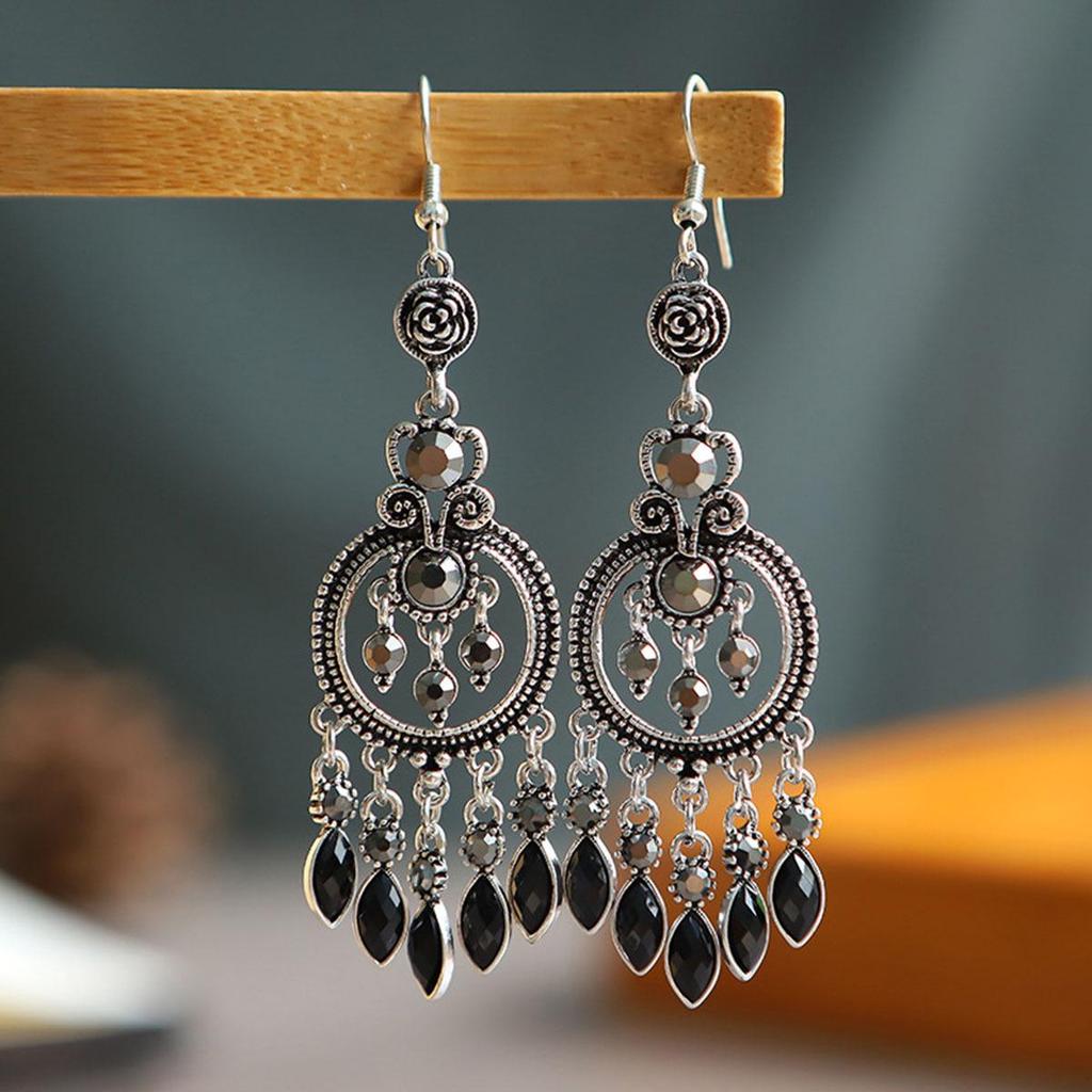 Exquisite Rhinestone Tassel Earrings - Retro Ethnic Style for Women