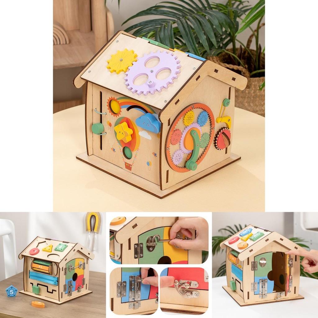 Kids Wooden Busy House Educational Toy With Multiple Sides And Cognitive Learning For Preschool Children
