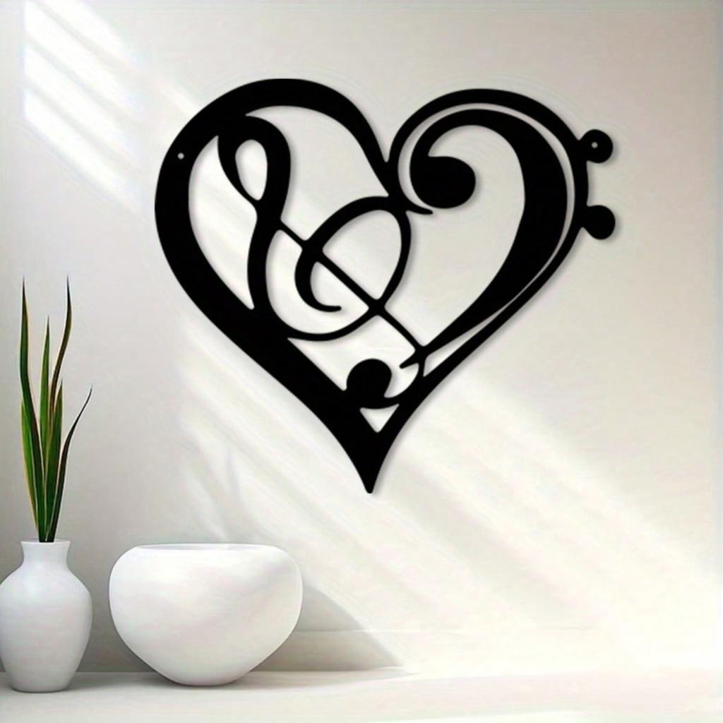 Metal Heart Music Note Wall Art Rustproof Iron Decor for Living Room Bedroom Gift