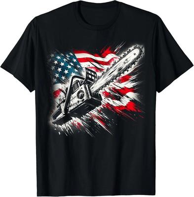 US Flag Chainsaw Cute Woodworker Funny Logger Unisex T-Shirt