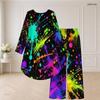 Women Plus Size Black Gold Printed Round Neck Long Sleeve High Low Top Wide Leg Pants Two Piece Set