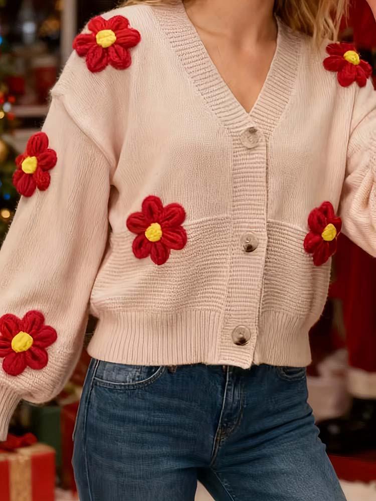 2026 Korean Style Embroidered Cardigan - Cute Button Knit Sweater