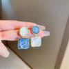 Symmetrical Blue Purple Big Square Rhombus Drop Earrings Female Simple Sparkling Waves Geometric Ear Jewelry