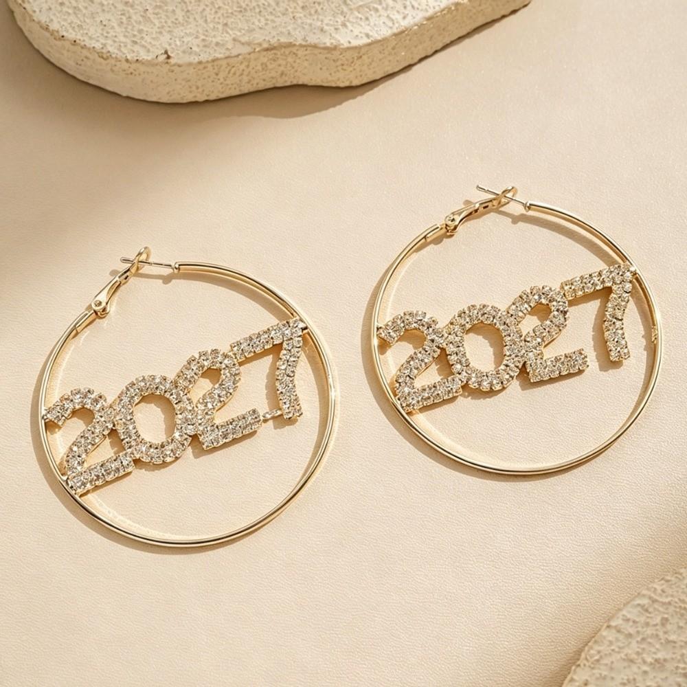 Fashion Happy New Year Earrings Elegant Stud Earrings Jewelry 2027 Digital Earrings Christmas