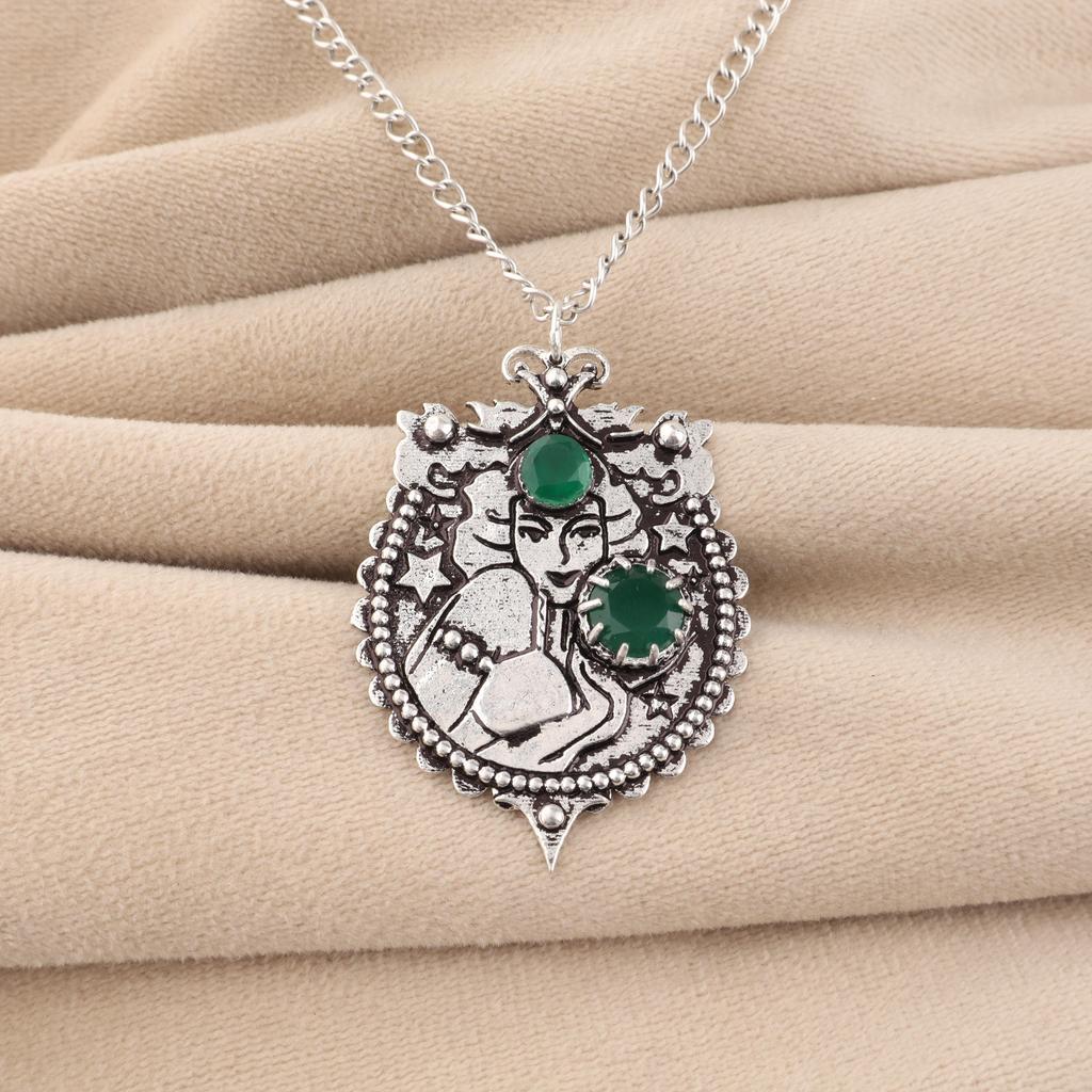 Green Onyx Gemstone 925 Sterling Silver Wedding Jewelry Women Pendant 1.9" For Women CP-44-19