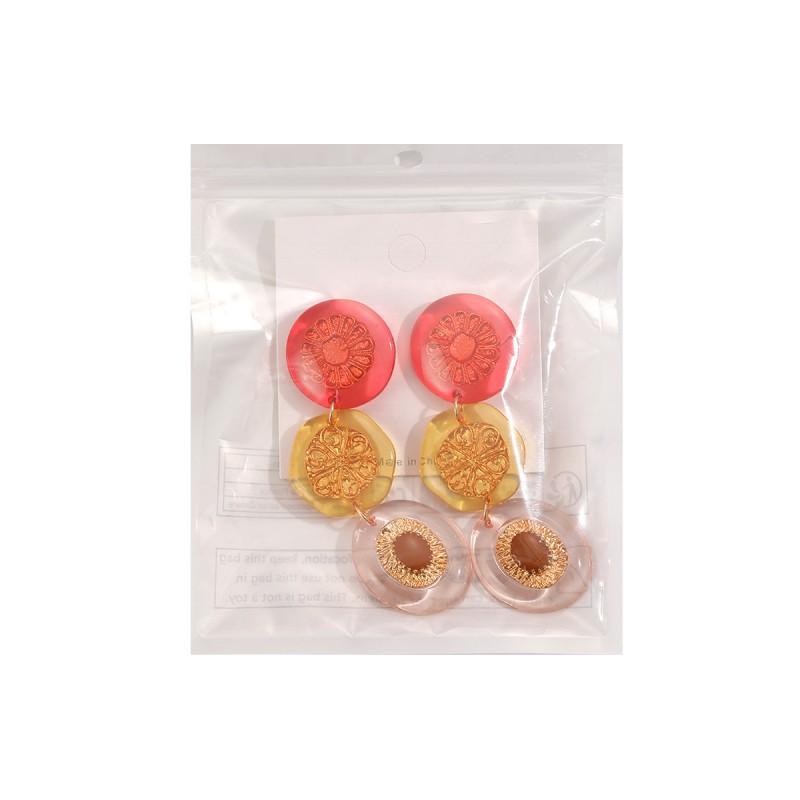 Bold Floral Layered Drop Earrings With Color-Block Design Round Statement Women Beach Style