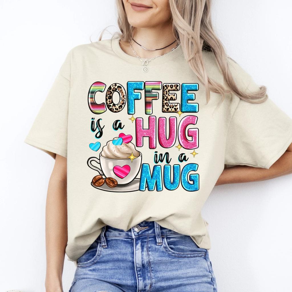 Coffee is a hug in a mug T-Shirt Latte Coffee Lover Unisex tee White Sand Sport