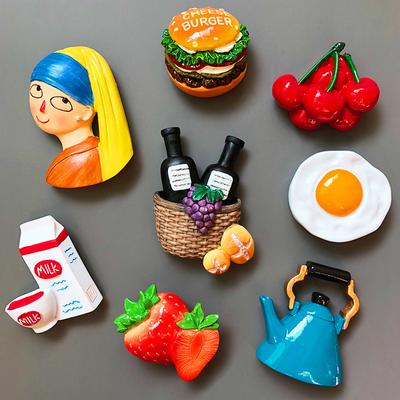 Cute Cartoon Magnets Room Decoration Hamburger Egg Milk Fridge Magnets  Decorating Fruit Magnetic Food Cherry Teapot Strawberry