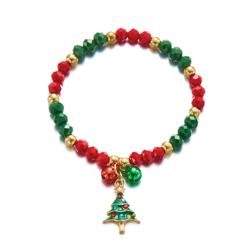 Christmas Charm Crystal Bracelet for Women Colorful Beaded Bell Xmas Tree Snowman Santa Claus Fashion Bangles Festival Zircon