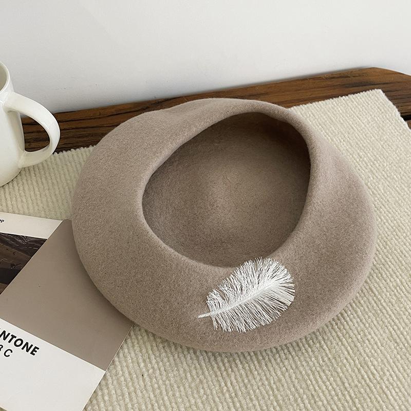 Beret Women's Autumn and Winter Korean Style Face Showing Small Woolen Bud Painter's Hat Japanese Style Large Head Circumference Hat