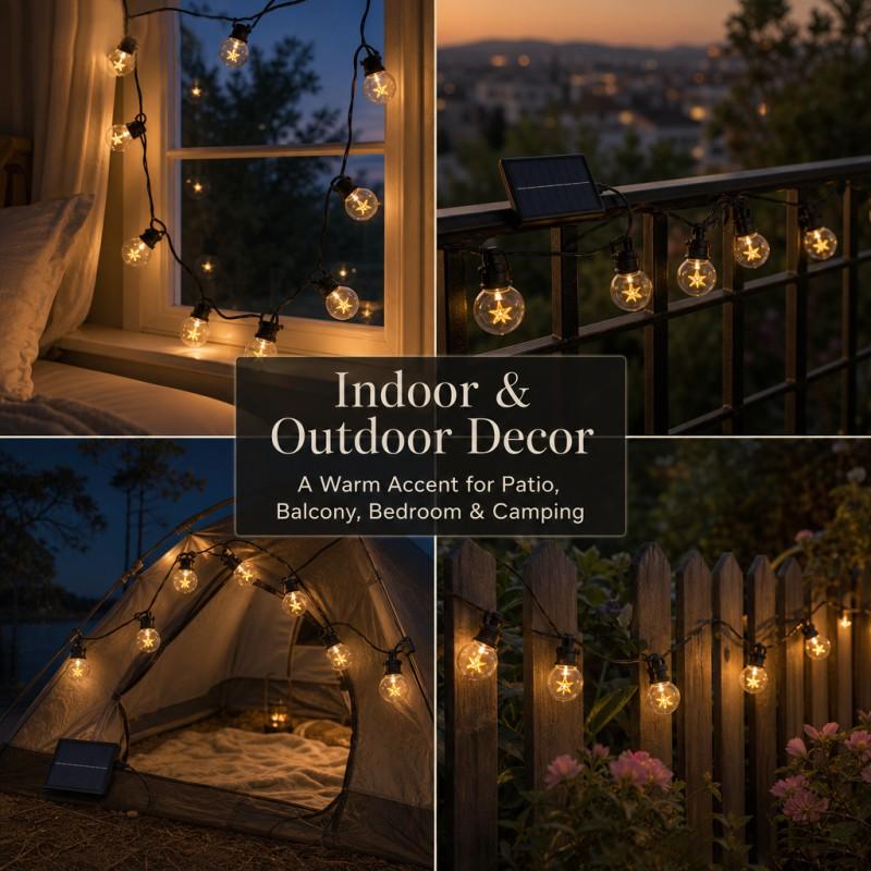 Solar Star String Lights 5M 10LED with 2M Lead Wire & 10 Hooks, Outdoor Waterproof Garden Christmas Decor Lights