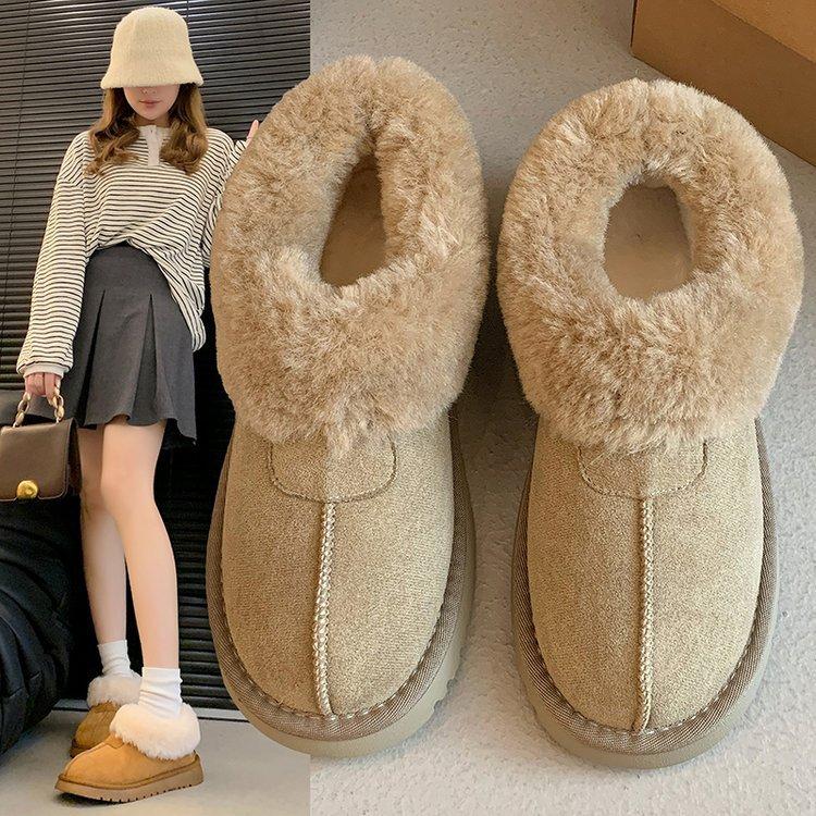 Schneestiefel Damen Haariger Mund Winter Gepolstert Verdickt Warm Baumwollschuhe Mode Brotschuhe