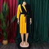 Large Size Women Fashion Patchwork Long Sleeves Dress Ladies Elegant One Piece Bandage Pleated Dress