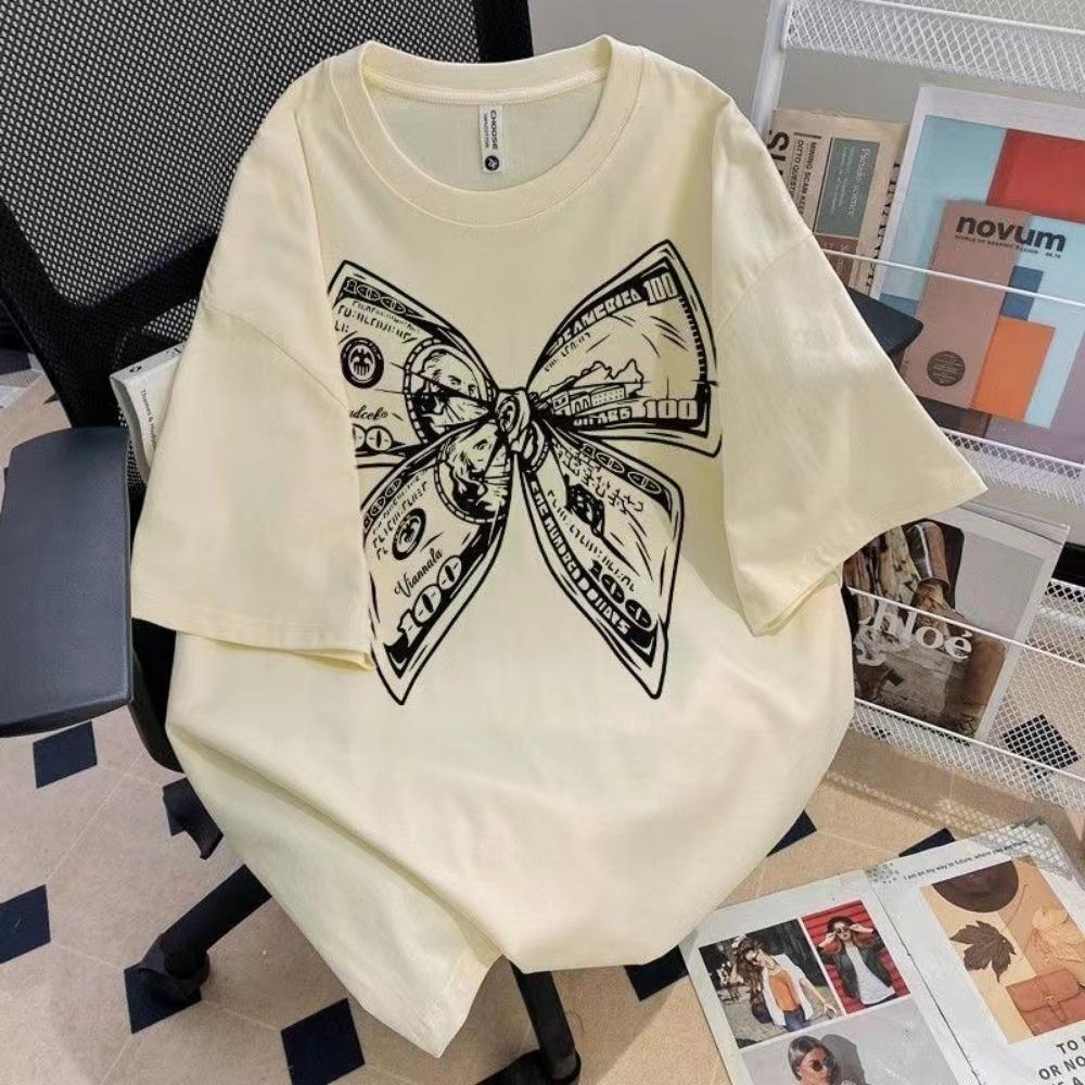 

Summer Fashion Trendy Bow Printing Round Neck T-shirt Short Sleeve Large Size Universal Top for Men and Women 6XL
