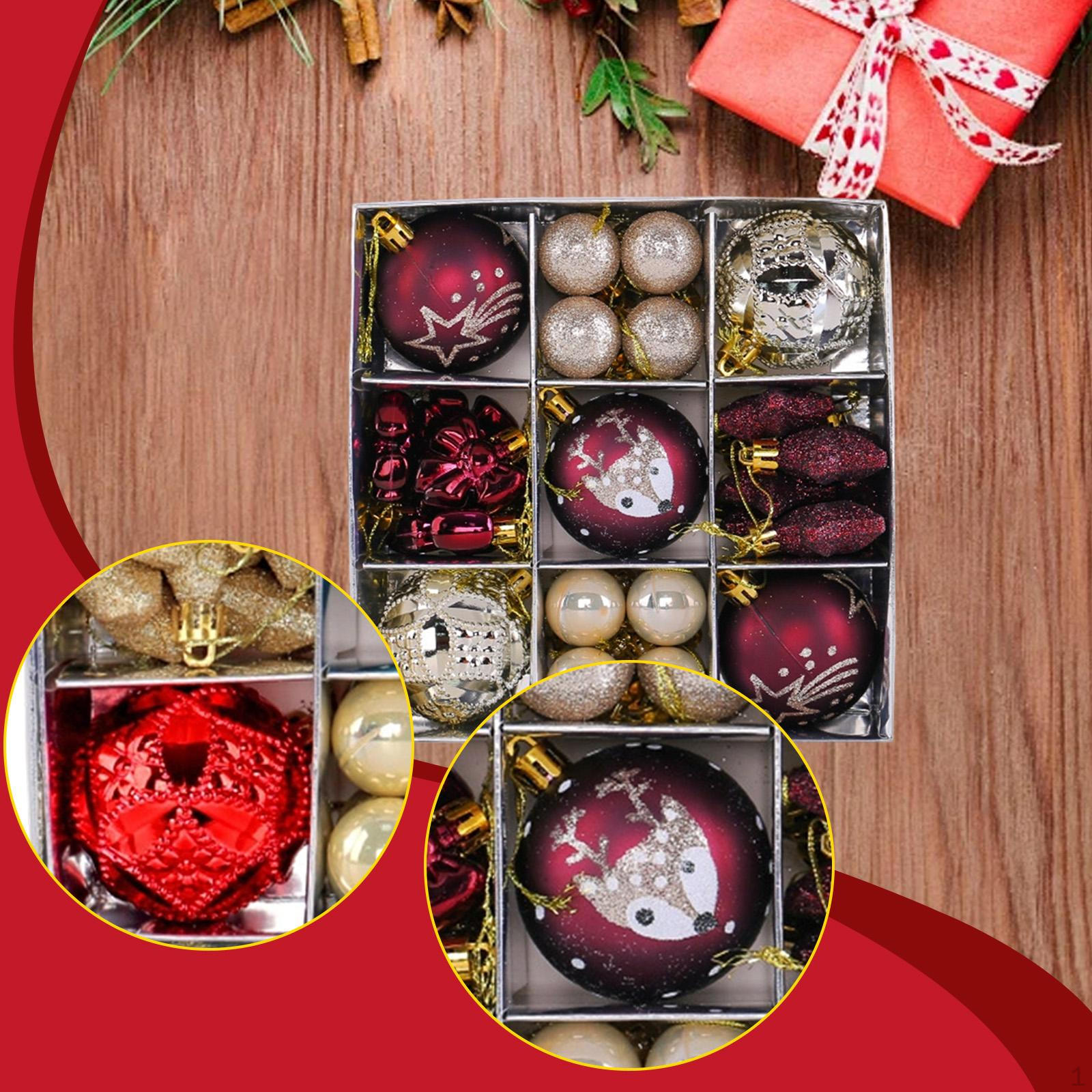 

Набор из 35 штук елочных шаров для подвешивания на елку в форме звезды и бантика Dark Red and Beige