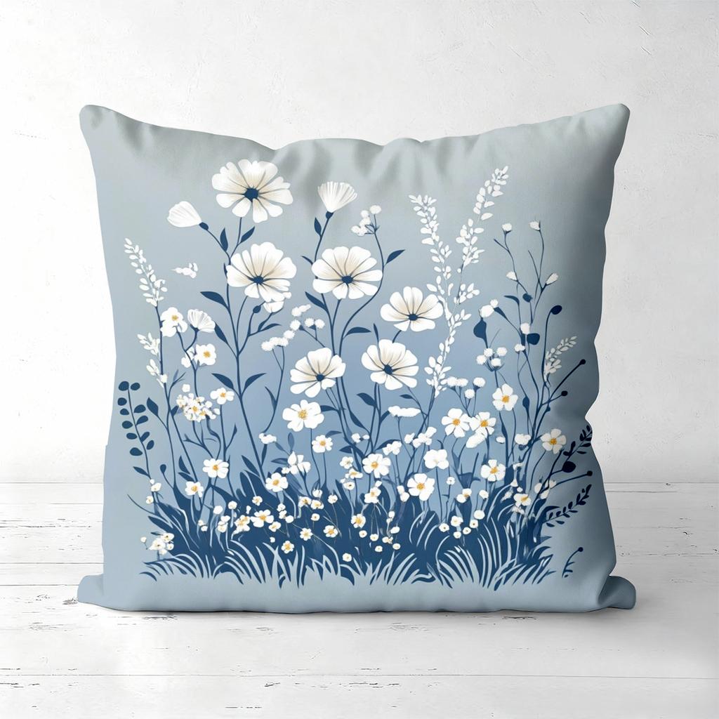 Floral Patterned Cushions Blue with Bird Design Polyester Pillowcase, Sofa Decorative Cushion Cov Headboard Pillow