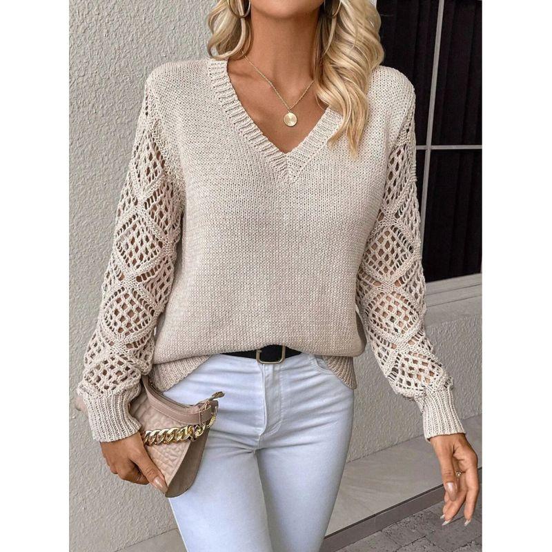 Hollow out Long Sleeve V-neck Sweater Hollow out Long sleeve V-neck Pullover Sweater