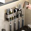 Wall-Mounted Electric Toothbrush & Mouthwash Cup Holder Set - No-Drill Installation 