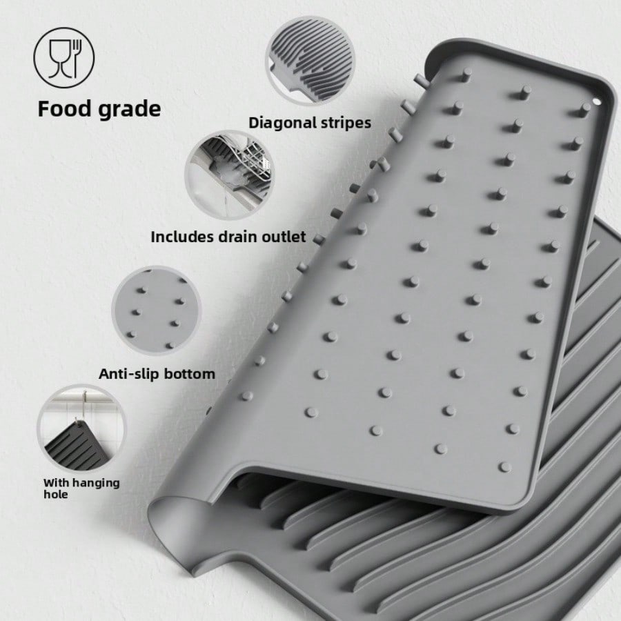 Kitchen Counter Silicone Drying Mat Silicone Dishes Drain Mat Tableware Insulation Slope Drain Mat