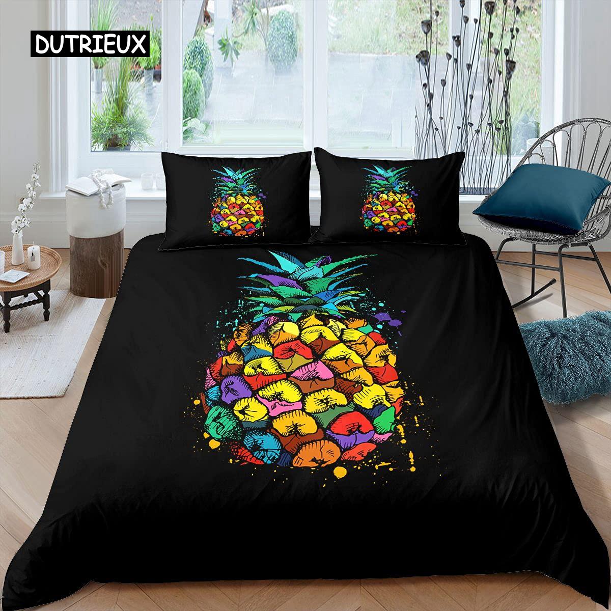 

Pineapple Comforter Cover Package King Size Size Yellow Geometric Pineapple Bed Linen Package Seaside Beach Theme Fruit Printed Comforter Cover EU single(135x200cm)