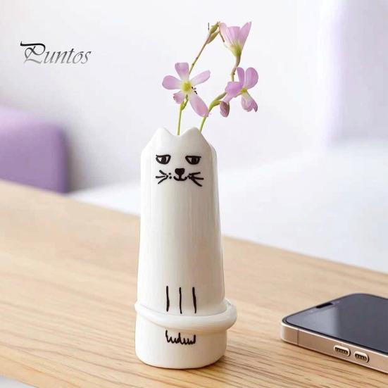 Small Fresh Cut Flower Vase Creative Cat Shaped Vase, Minimalist Cartoon Kitten Tabletop Planter for Dried Gifts Lovers Flowers, Mini Narrow