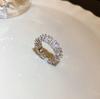 18K Gold Plated Pearl & Diamond Open Ring: High-End Fashion Jewelry for Women
